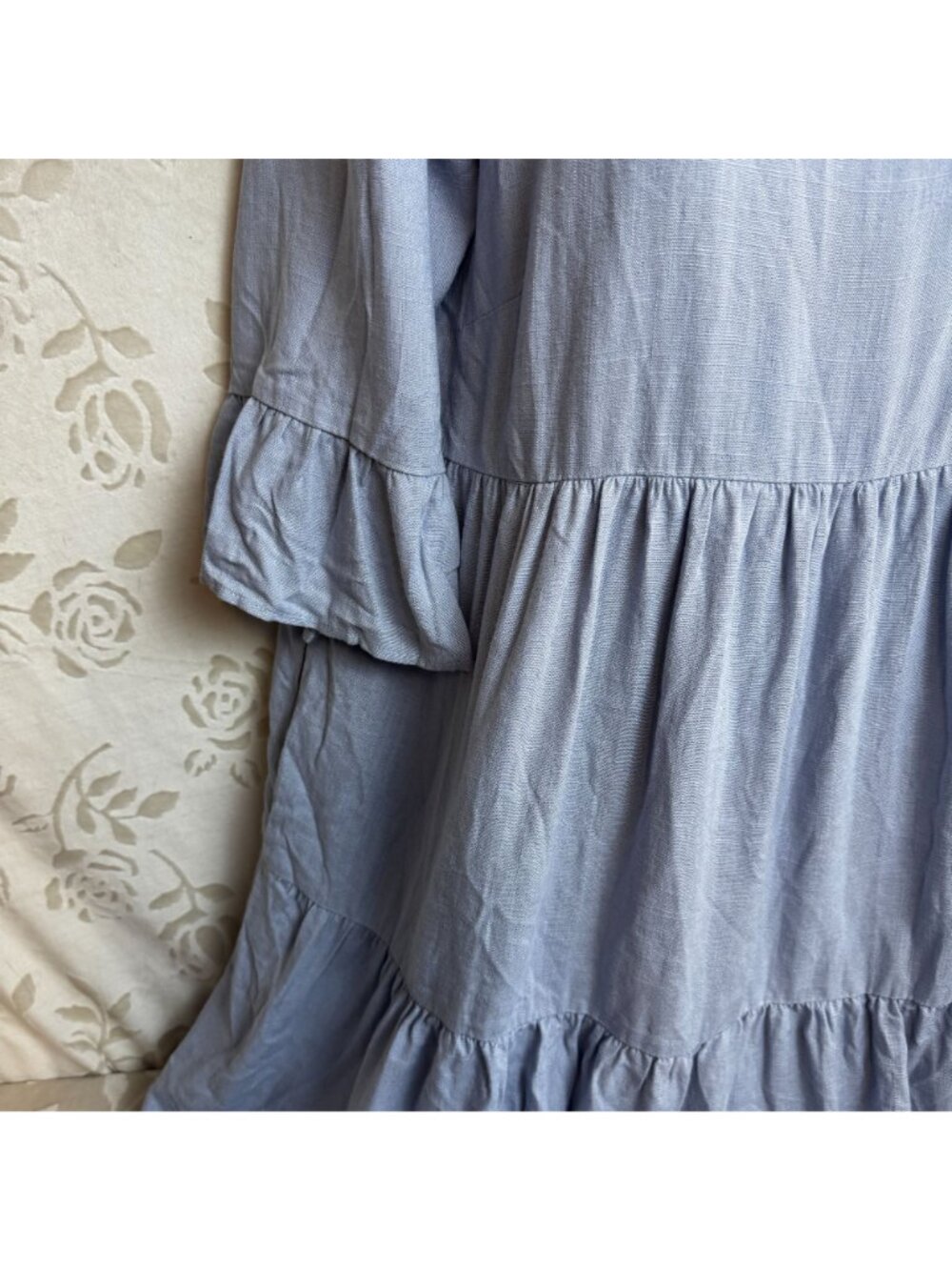 Sunny Girl Light Blue Tiered Ruffle Dress Side seam pockets Style 13254A NWT - Picture 6 of 9